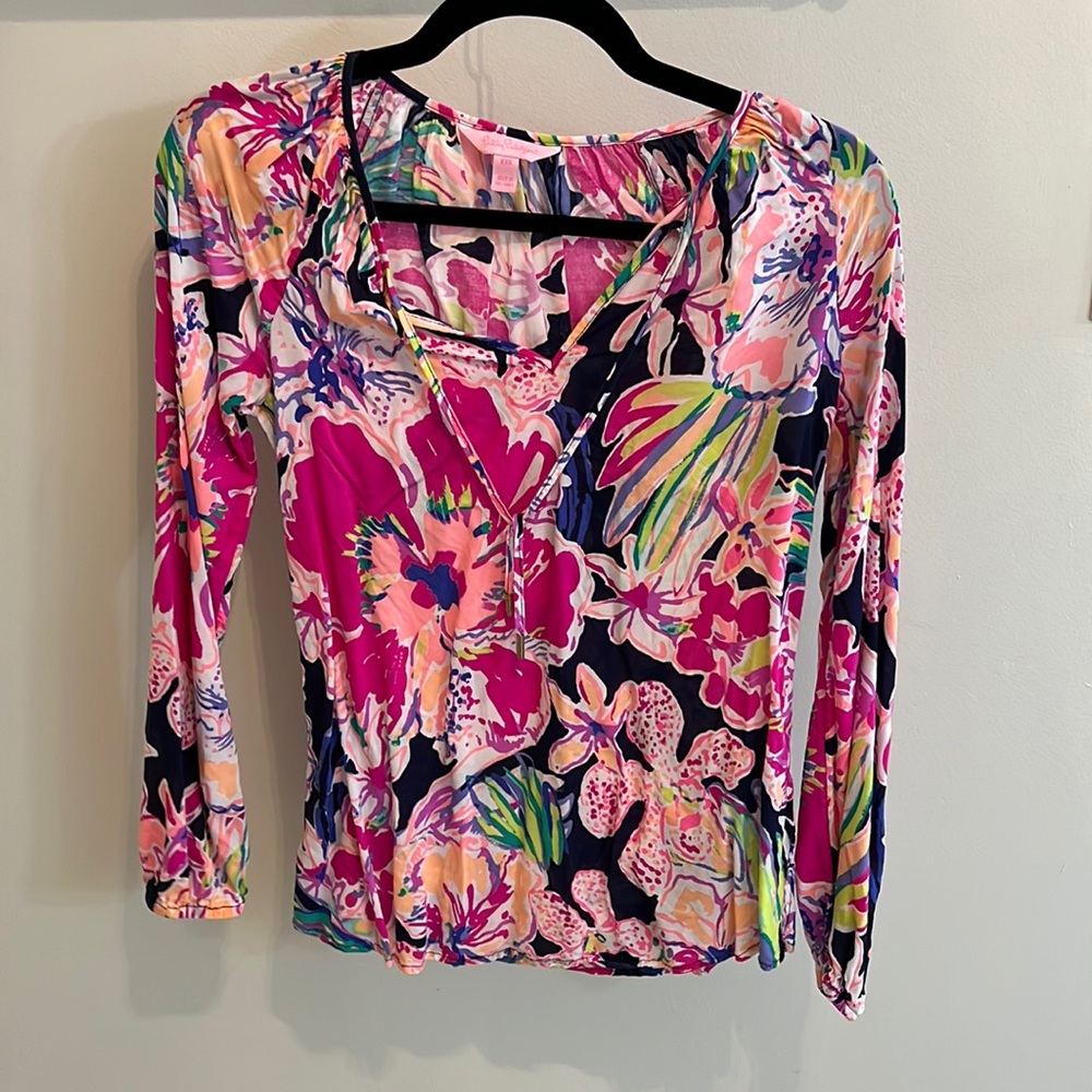 Lilly Pulitzer Floral Blouse with Tie String